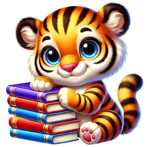 Clipart de tigre adorable / 12 archivos JPG de alta calidad / Paquete de imágenes de tigres adorables / Arte infantil / Tigre kawaii / Arte de safari / Uso comercial