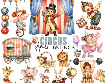 Circus Clipart: Whimsical Big Top Tent, Clown, Circus Animals, Birthday Party Graphics (Digital Download)