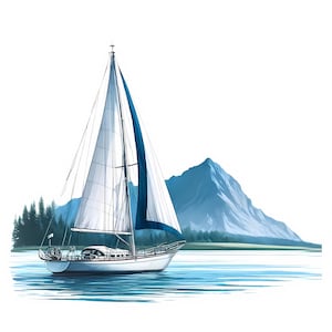 Clipart voilier | 12 fichiers JPG de haute qualité | Lot de cliparts de voiliers côtiers | Art mural | Art sur le thème de la mer | Créations en papier | Utilisation commerciale