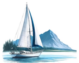 Sailboat Clipart Bundle | Coastal Sea Theme (Digital Download) Set of 12 JPGs