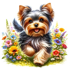 Yorkie Clipart | 10 High-Quality JPGs | Adorable Yorkshire Terrier Clipart Bundle | Wall Art | Papercrafts | Watercolor | Commercial Use