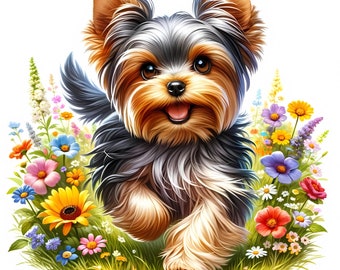 Yorkie Clipart | 10 High-Quality JPGs | Adorable Yorkshire Terrier Clipart Bundle | Wall Art | Papercrafts | Watercolor | Commercial Use