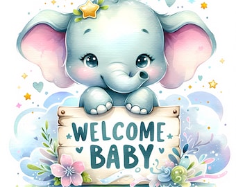 Welcome Baby Clipart - 12 High-Quality JPGs - Baby Shower, Card Making, Nursery Decor, Digital Paper Craft, Commercial License