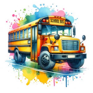 Schulbus Clipart | 12 hochwertige JPGs | Gelbe Schulbus Clipart Bundle | Schüler Transport Kunst | Druckbar | Kommerzielle Nutzung
