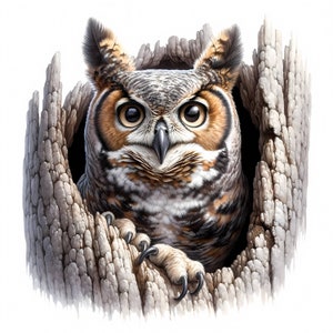 Amerikanischer gehörnter Uhu Clipart | 12 hochwertige JPGs | Atemberaubende Amerikanischer Uhu Clipart Bundle | Wildtiere Kunst | Druckbar | Kommerzielle Nutzung
