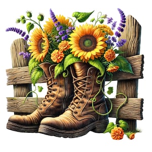 Clipart aquarelle de bottes de jardin, 12 modèles de haute qualité, lot de bottes de jardin fleuri, bottes de printemps, bottes de fleurs PNG, téléchargement numérique
