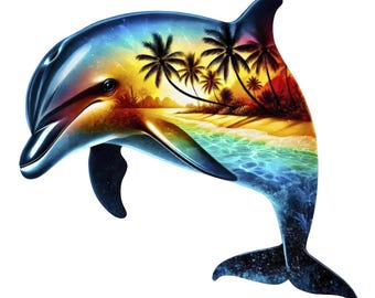 Paquete de imágenes prediseñadas de delfines / Playa tropical PNG JPG (descarga digital) Conjunto de 10