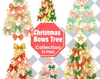 Christmas Bow Tree Clipart, Festive Ribbon Design (PNG)