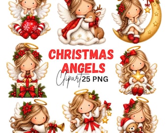 Christmas Angels Clipart: Adorable Christmas Graphics, Whimsical Holiday (Digital Download) 25 PNG