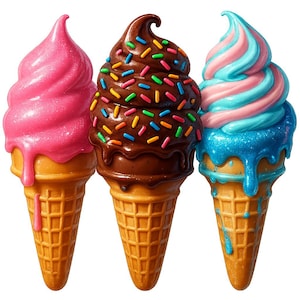 Bunte Eis Clipart, Eistüte Grafiken, Dessert Kunst, Eis Clipart Png, Eis Design, 15er-Set, kommerzielle Nutzung