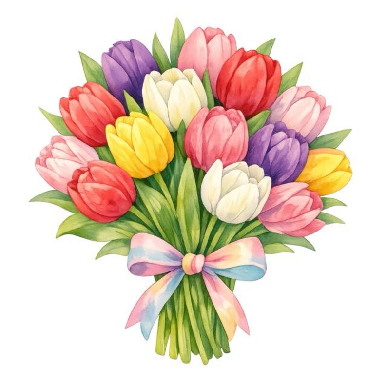 Watercolor Tulips Bouquet Clipart | Spring Flowers Graphics | Digital ...