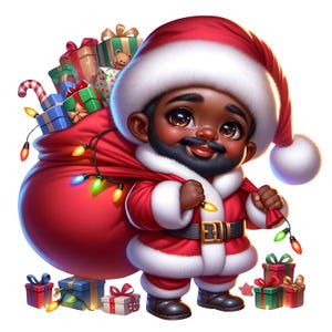 Cute Black Santa Clipart | 12 JPGs de alta qualidade | Pacote de clipart adorável de Papai Noel preto | Decoração de Natal | Imprimíveis | Uso comercial