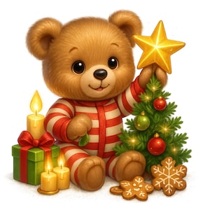 14 Christmas Teddy Bear Clipart PNG Bundle, Cute Holiday Bear with Gifts, Festive Winter Bear Art, Xmas Teddy Sublimation Clipart Set