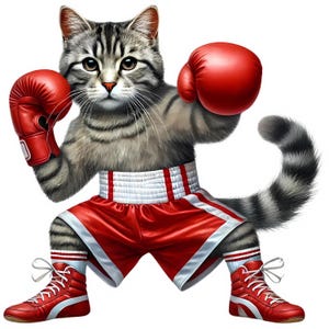 Clipart de gato boxeador / 14 JPG de alta calidad / Paquete de imágenes divertidas de gato boxeador / Arte deportivo / Arte mural / Imprimibles / Uso comercial
