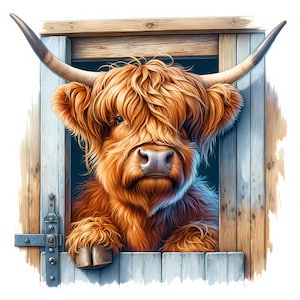 Highland Cow Clipart | 10 JPGs de alta qualidade | Adorável bebê Highland Cow Bundle | Bebê vaca | Arte de animal de fazenda | Licença comercial