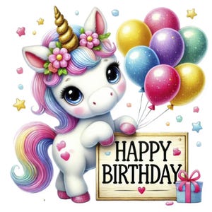 Clipart di compleanno di unicorno / 12 PNG di alta qualità / Pacchetto di clipart di compleanno di unicorno magico / Arte per feste di unicorno / Materiali stampabili / Uso commerciale