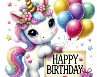 Unicorn Birthday Clipart: Magical Party PNG Bundle (Commercial Use) (Digital Download)