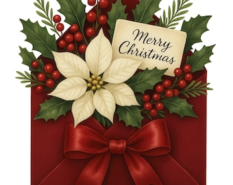 Merry Christmas Clipart, Envelope Printable, Christmas Wishes, Junk Journal (Digital Download) 12 PNG