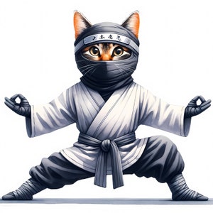 Clipart de Gato Ninja / 13 JPG de alta calidad / Paquete de imágenes de Gato Ninja Aventurero / Arte mural / Ropa / Manualidades de papel / Uso comercial