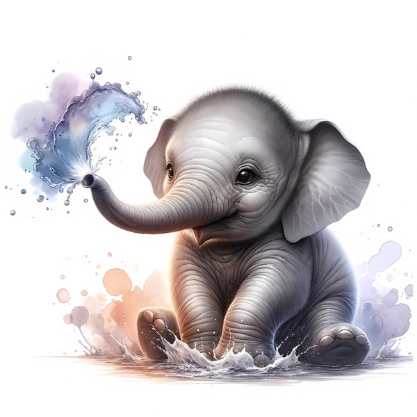 Baby Elephant Clipart | 11 High-Quality JPGs | Cute Baby Elephant Clipart Bundle | Safari Animal Art | Nursery Art | Commercial Use