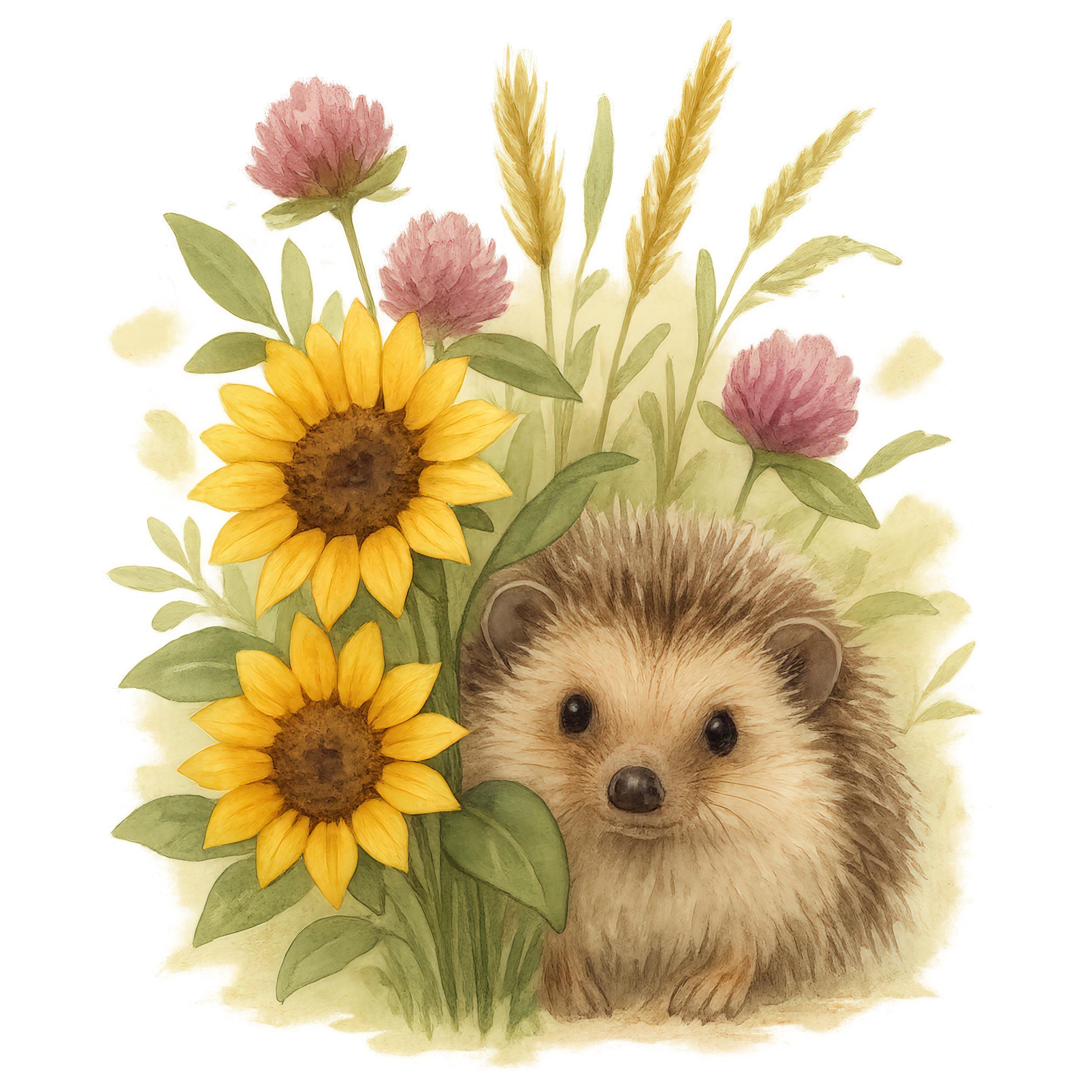 かわいいハリネズミの水彩画クリップアート、愛らしい動物のイラスト