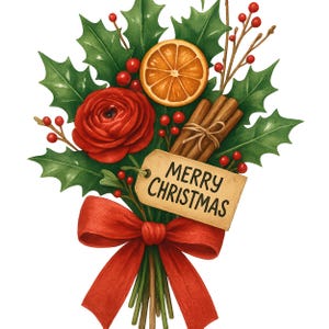 12 Christmas Floral Bouquet Clipart PNG, Winter Flowers Clip Art, Holiday Red Green Watercolor Arrangement, Xmas Bouquet Sublimation Design