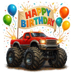 Monster Truck Geburtstag Clipart, 15 hochwertige PNGs, Einladung zum Geburtstag, Geburtstagsdeko, Geburtstag Png, Papierhandwerk, kommerzielle Nutzung
