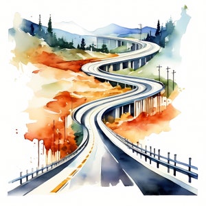 Landstraße Clipart - 10 hochwertige JPGs - Clipart Bündel - Digital Download - Kartenherstellung, Wandkunst, Papierhandwerk, Kommerzielle Nutzung