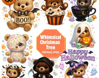 Halloween Bear Clipart, Spooky Teddy PNG (Digital Download