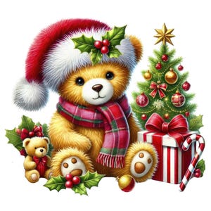 Ours en peluche de Noël des cliparts | 12 modèles de haute qualité | Lot de cliparts mignon ours en peluche festif | Art des Fêtes | Imprimables | Utilisation commerciale