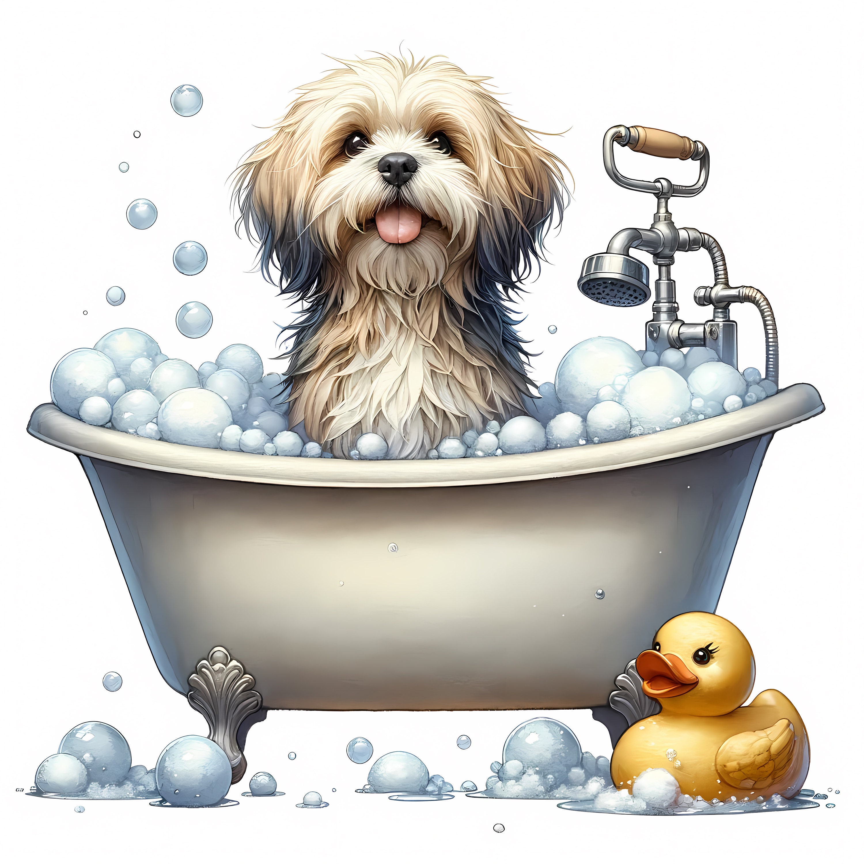 Dog in Bath Clipart 11 High-quality Jpgs Cute Dog Bathing Clipart ...