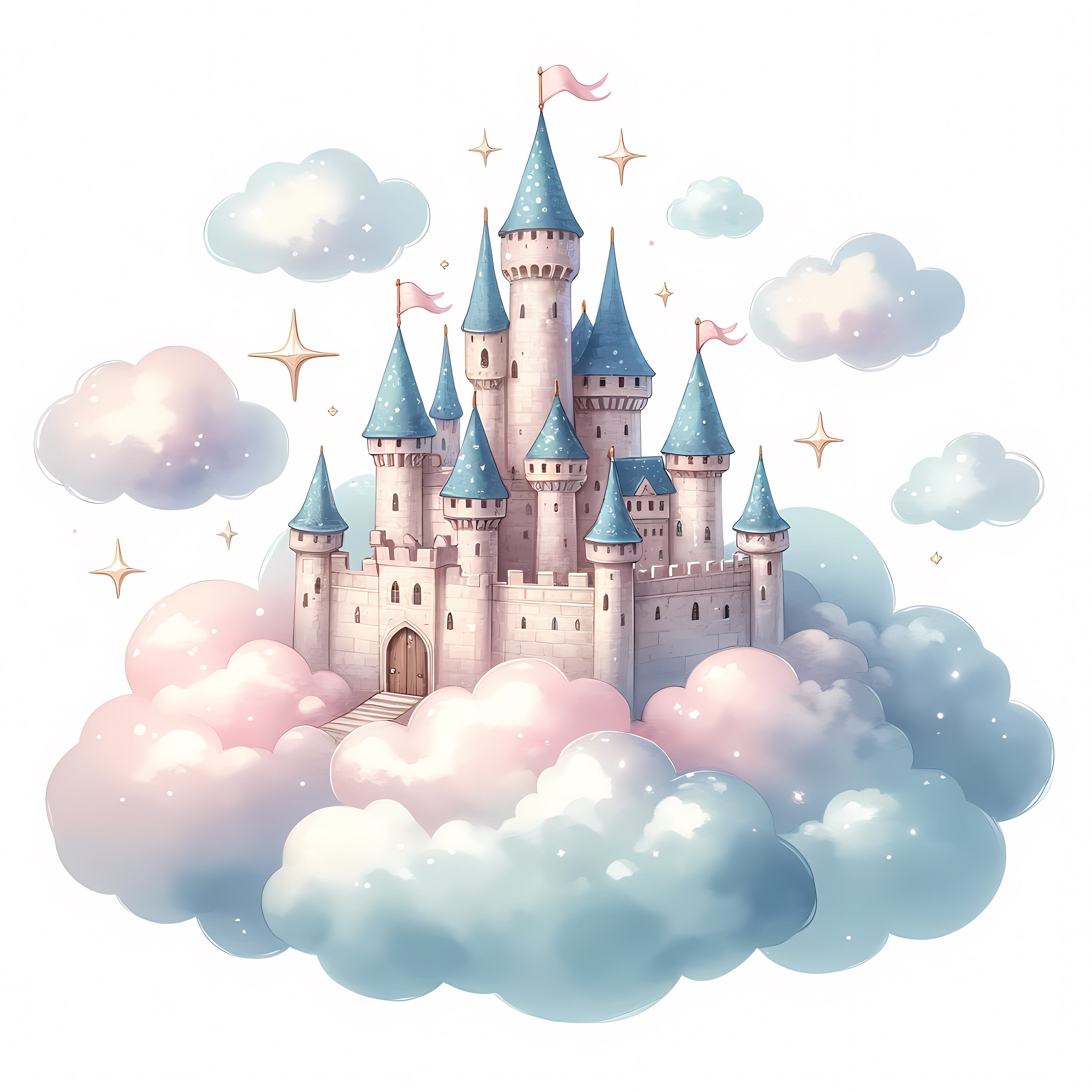 Princess Castle Clipart Bundle: Pink Watercolor Castle, (commercial Use ...