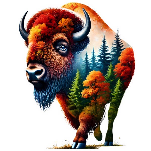 Bisonte doppia esposizione arte / natura paesaggio clipart (download digitale) set di 12 JPG