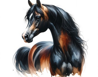 Watercolor Arabian Horse Clipart: Equine Wall Art (Digital Download, Commercial Use) 10 JPG