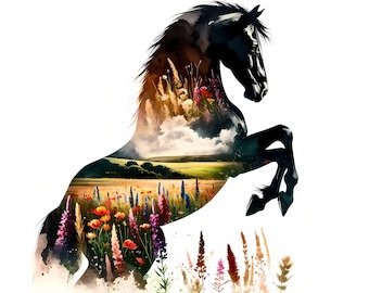 Imágenes prediseñadas de caballos majestuosos – Arte ecuestre, uso comercial (descarga digital). Conjunto de 12 archivos JPG.