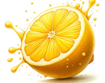 Lemon Slice Clipart – Fresh Citrus Fruit Art, Kitchen Printables ( 10 JPG, Digital Download)