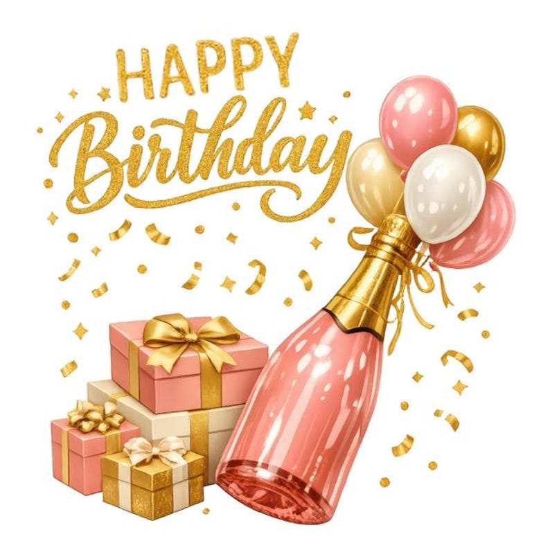 Champagne Clipart, Birthday Celebration Graphics, Balloons and Roses ...