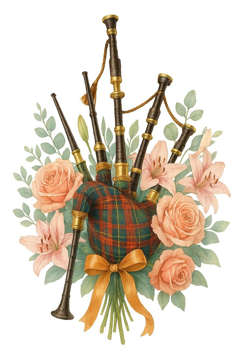 Floral Bagpipe Clipart Bundle: Watercolor Bagpipe PNG Files (digital ...