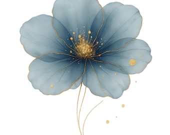 Clipart di fiori ad acquerello astratti, floreali blu, pacchetto di 10 PNG (download digitale)