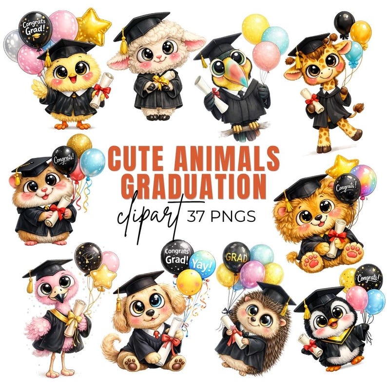 Animals Graduation Clipart: Whimsical Animal Graduates With Caps ...