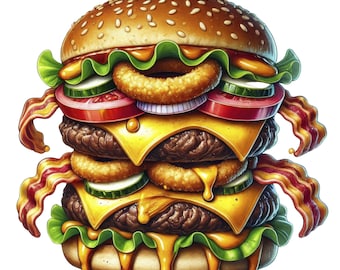 Burger clipartbundel: smakelijke hamburger, png-afbeeldingen (digitale download)