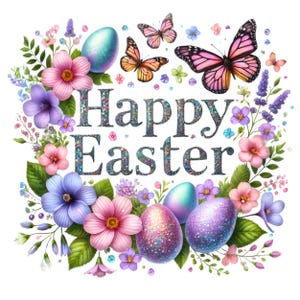 Happy Easter Clipart | 10 High-quality Designs | Floral Happy Easter ...