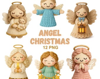 Crochet Angel Christmas Clipart, Faux Yarn PNG (Digital Download)