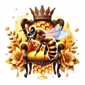 Queen Bee Clipart | 12 High-Quality Design | Queen Bee Clipart Bundle | Royal Bee | Bee Crown | Honeybee Art | Printables, Commercial Use