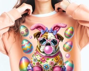 Lustiger Bulldogge Ostern PNG: Trendiges T-Shirt Design (Digitaler Download)
