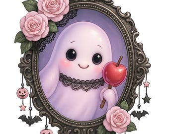 Pastel Goth Ghost Clipart: Kawaii Halloween PNG Graphics (Commercial Use, Digital Download)