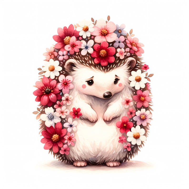 K&ouml;nnte beinhalten: Ein s&uuml;&szlig;er Comic-Igel mit einer rosa-wei&szlig;en Bl&uuml;tenkrone. Der Igel ist braun und wei&szlig; und hat einen s&uuml;&szlig;en Gesichtsausdruck.