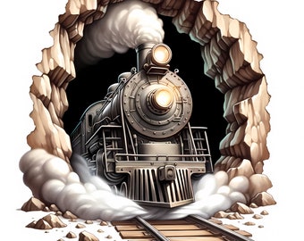 3D Steam Train Clipart: Antique Train Art, Wall Decor (Digital Download) (12 JPGs)