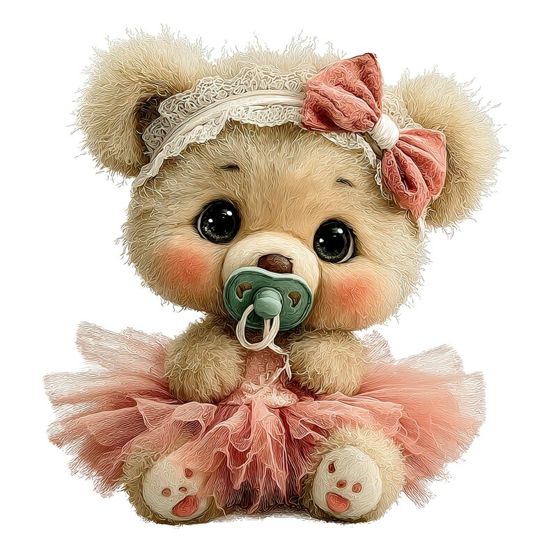 Tutu Pacifier Baby Teddy Bear Clipart: Baby Shower Graphics, Nursery Decor (digital ...