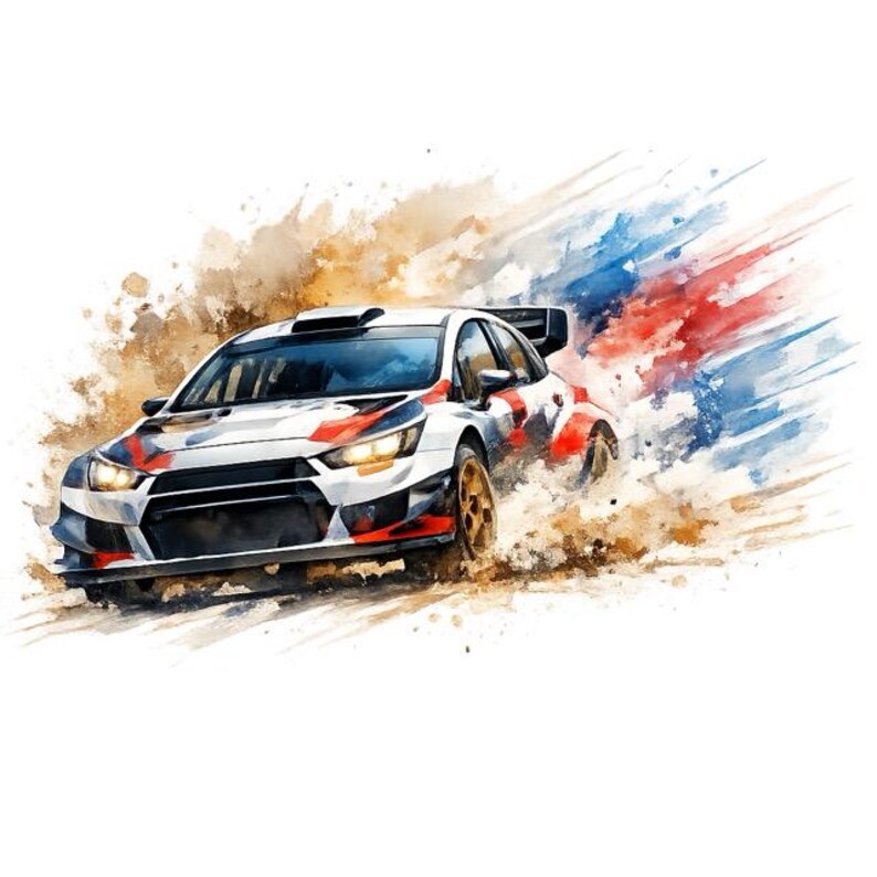 Watercolor Rally Car Clipart, High-speed Racing Graphics, Digital ...